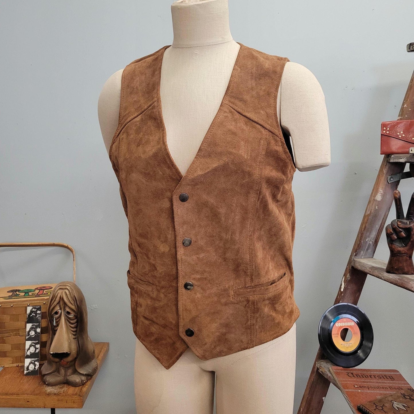 vtg 70s LEATHER SUEDE VEST // vintage bermans leather experts 40 womens large hippie woodstock boho retro autumn layering style neutral warm