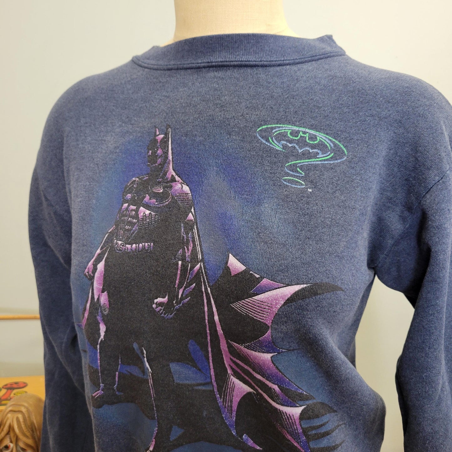 vtg 90s BATMAN FOREVER CREWNECK / vintage sweatshirt dc comics mascot sportswear youth large the riddler val kilmer nicole kidman movie top