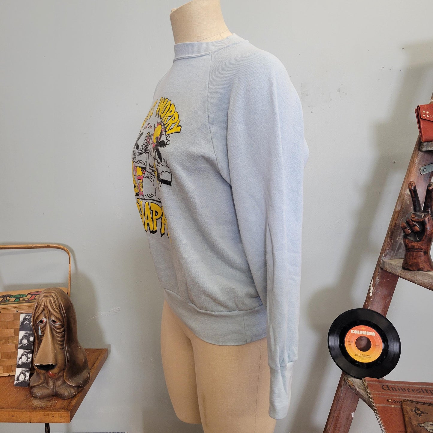 vtg 80s DONT WORRY Be HAPPY Sweatshirt // vintage vertex large don’t worry be happy duck vacation hang loose chill out cartoon funny shirt