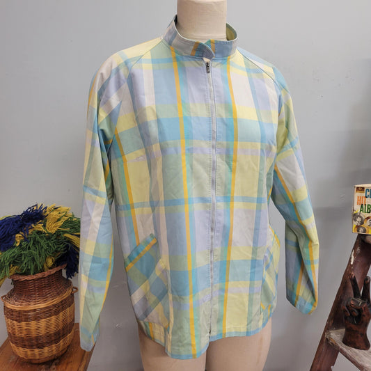 vtg 60s PLAID ZIPUP SHIRT // vintage glenbrooke large mens unisex pastel striped lightweight preppy rockabilly parka autumn rain jacket