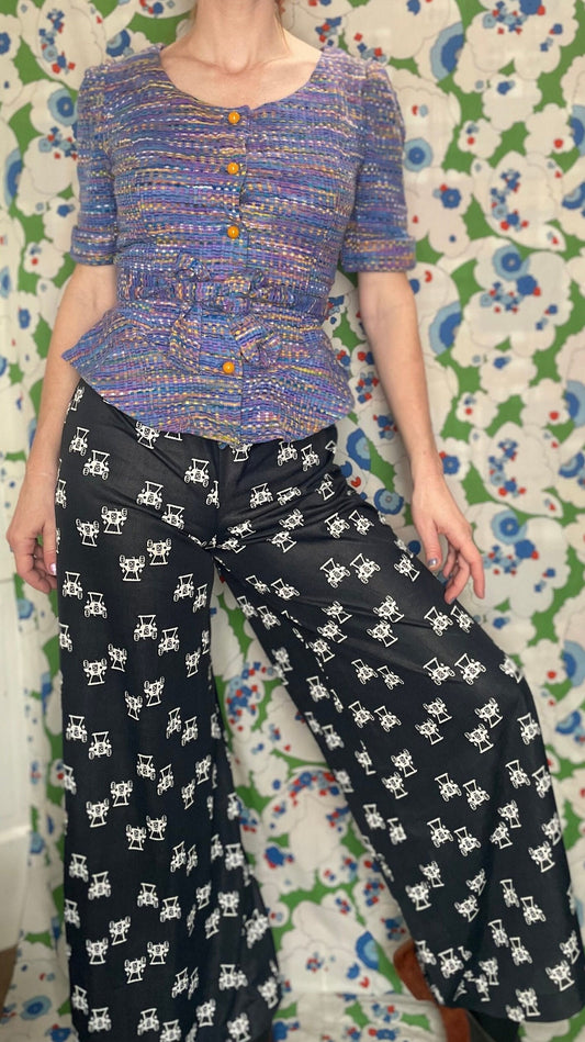 vtg 70s SPACE DYE TOP // vintage purple peplum belted mod hippie blouse pastel lavender psychedelic retro autumn fashion heathered funky top