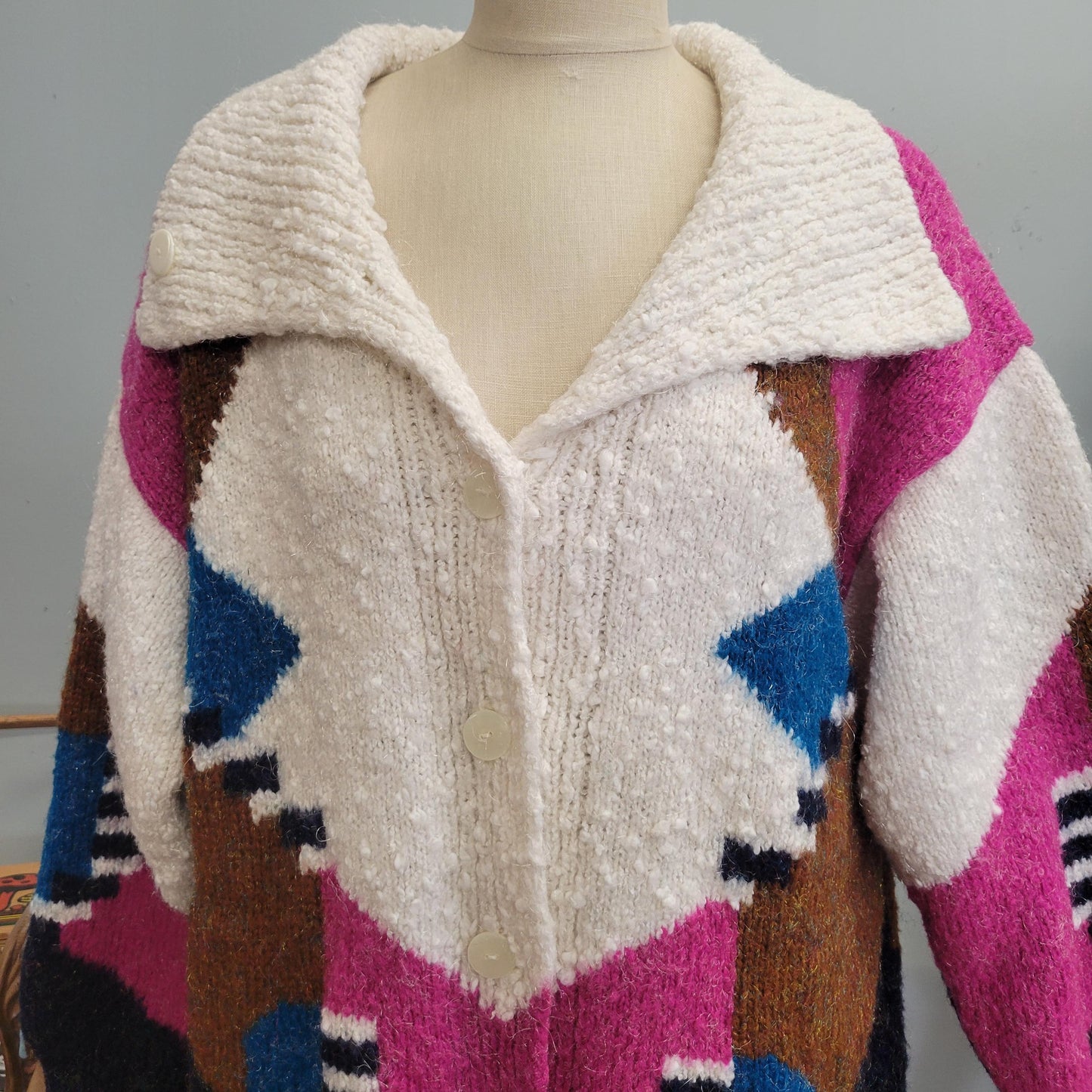 vtg 80s KNIT OVERSIZE CARDIGAN // vintage abstract geometric op art textured structured boxy slouchy funky autumn chubby knit sweater jacket