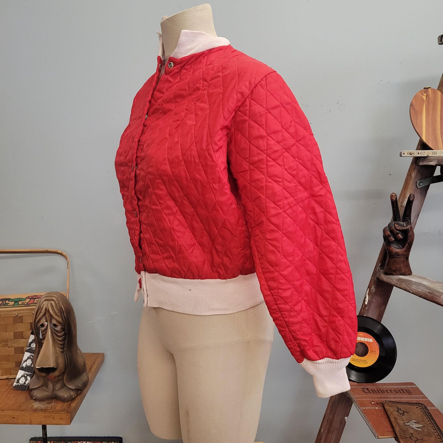 vtg 70s THERMAL RED JACKET // vintage thermorama minnesota small womens waffle weave two tone red white snap up autumn cropped windbreaker