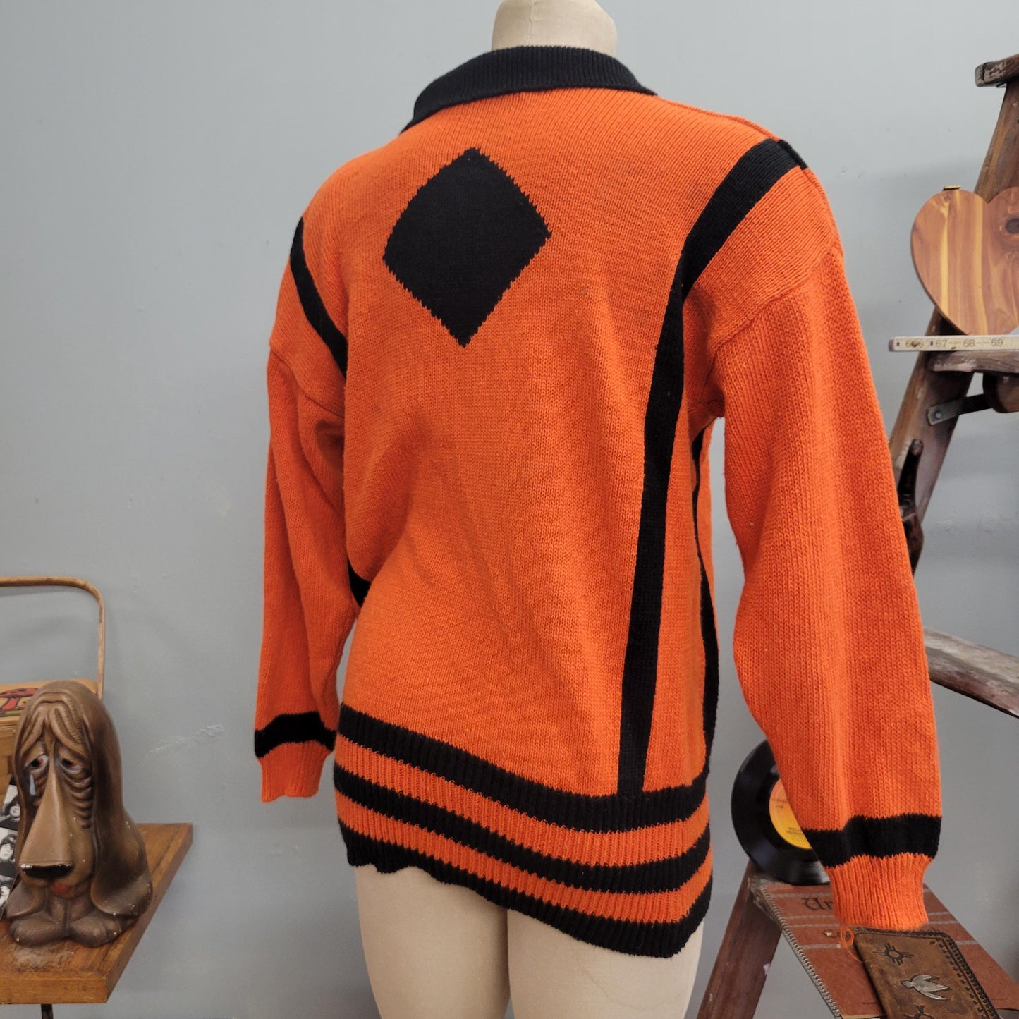 vtg 80s JACK O’LANTERN Sweater // vintage michael carrie medium halloween pumpkin knit cardigan Halloween orange black sweater retro festive
