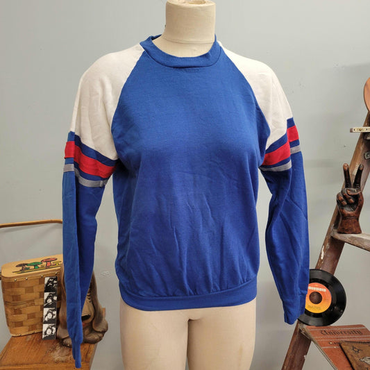 vtg 70s RETRO COLORBLOCK SWEATSHIRT  // vintage runner up by argo medium mens striped raglan crewneck soft sporty mod casual cozy autumn