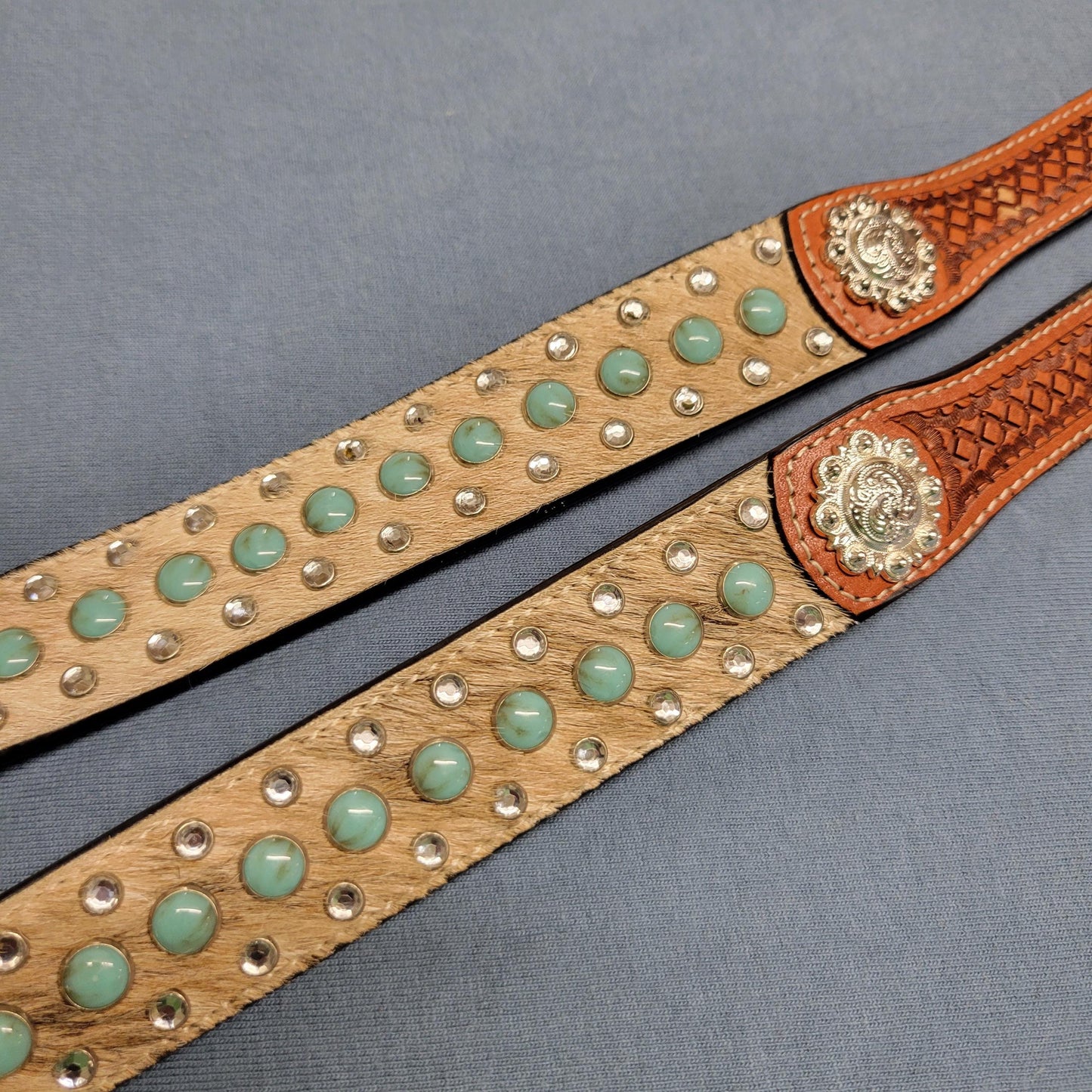 vtg 70s COW FUR BELT // vintage leather size 32 unisex bling leather belt turquoise bejeweled western rodeo conch cowgirl retro hippie biker