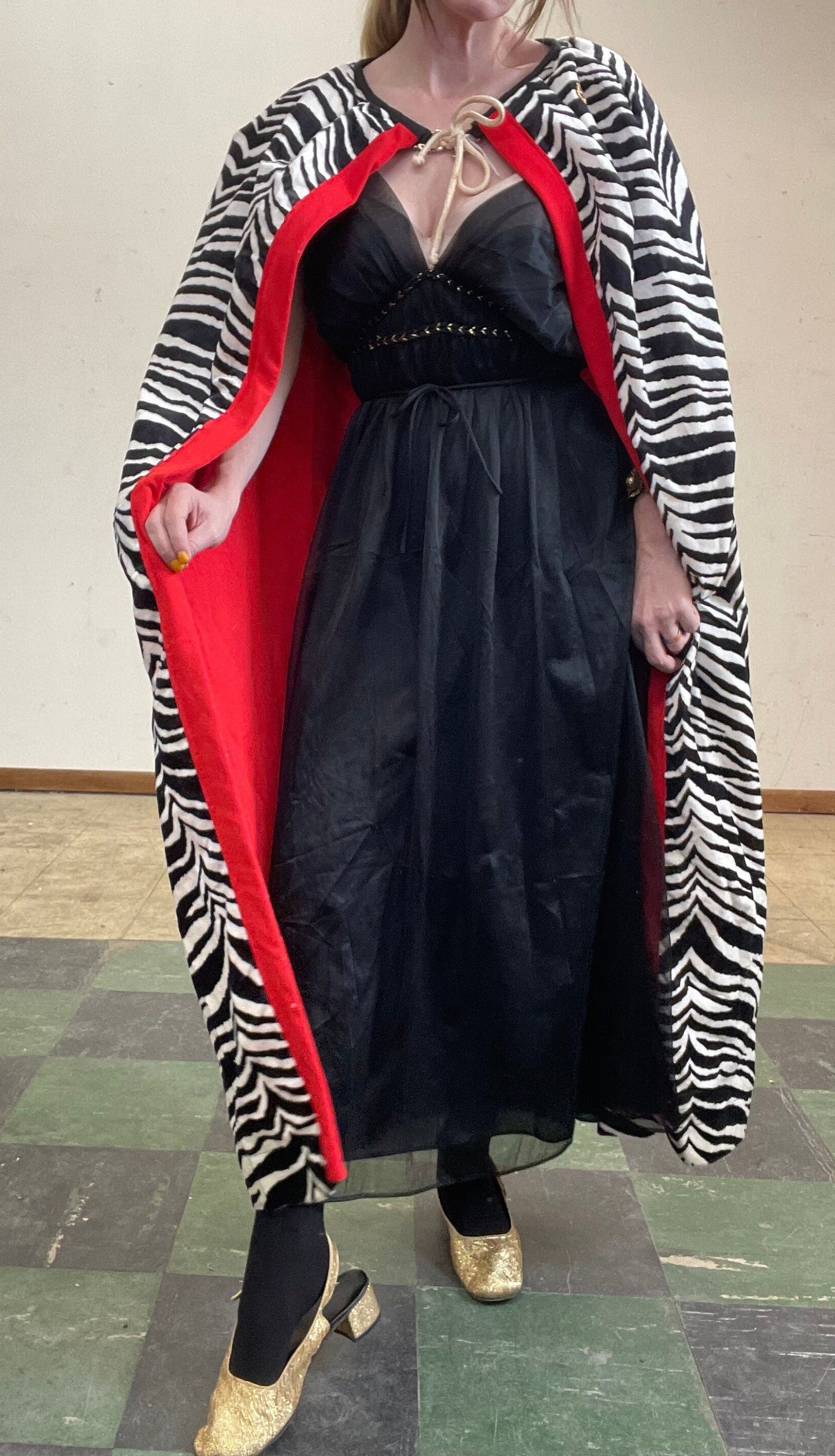 vtg 70s VELVET ZEBRA CAPE // vintage black white red animal print jacket abstract poncho dress glam rock drag womens retro style maxi dress