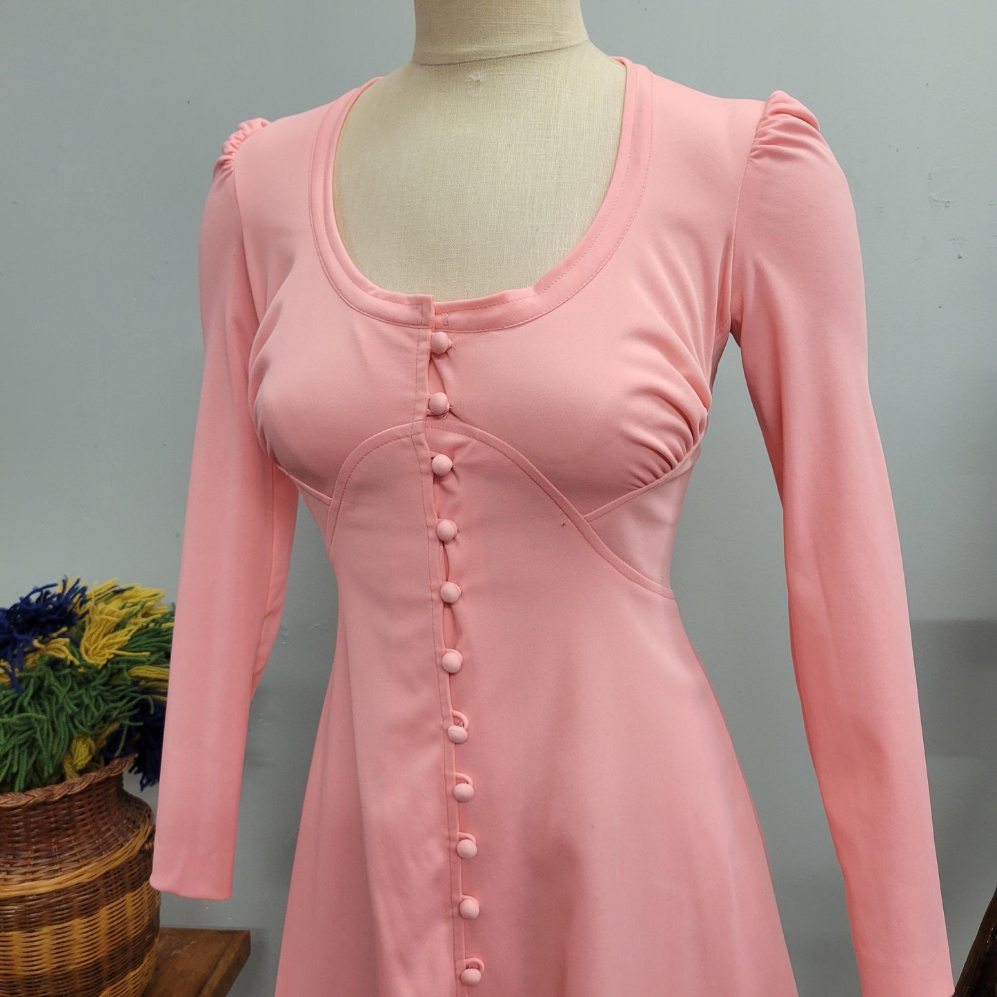 vtg 60s PINK CUT OUT Dress // vintage mikey jrs womens small pastel fairy mesh embroidered scoop mod retro Barbie cute winter figure skating
