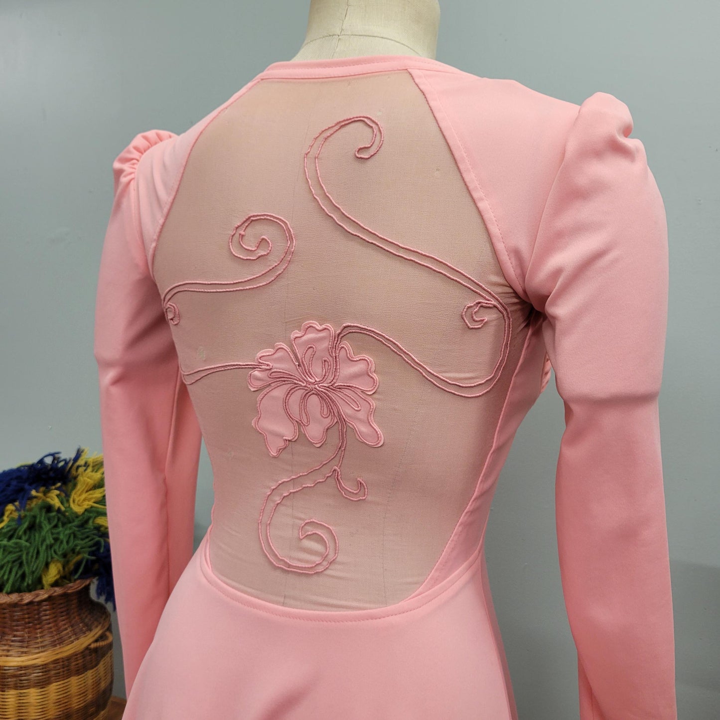 vtg 60s PINK CUT OUT Dress // vintage mikey jrs womens small pastel fairy mesh embroidered scoop mod retro Barbie cute winter figure skating