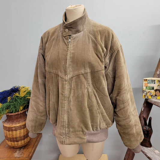 vtg 70s CORDOROY SHERPA JACKET // vintage westwind sportswear xl mens beige ribbed neutral tones sherpa lined autumn winter overcoat parka