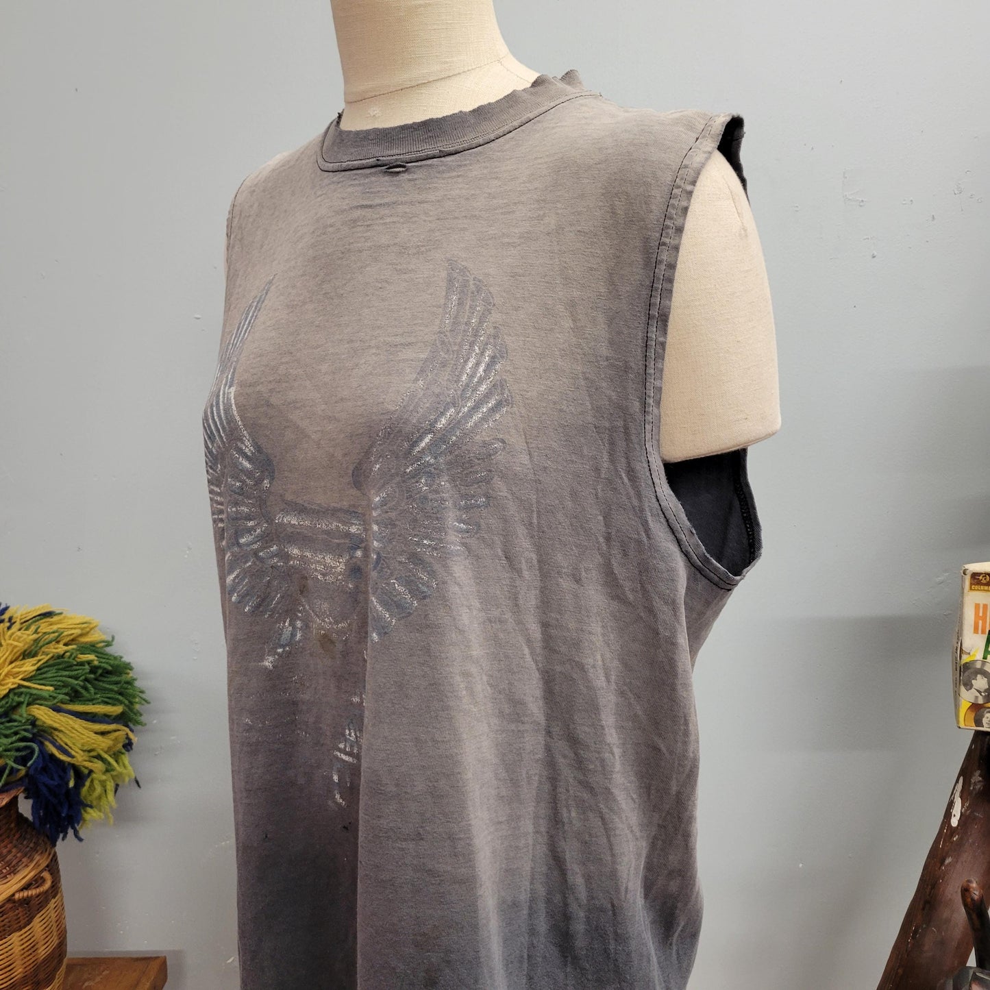 vtg 80s HARLEY DAVIDSON MUSCLE tee // vintage distressed tshirt tank top xl worn in faded wings motorcycle biker babe sexy t shirt dress