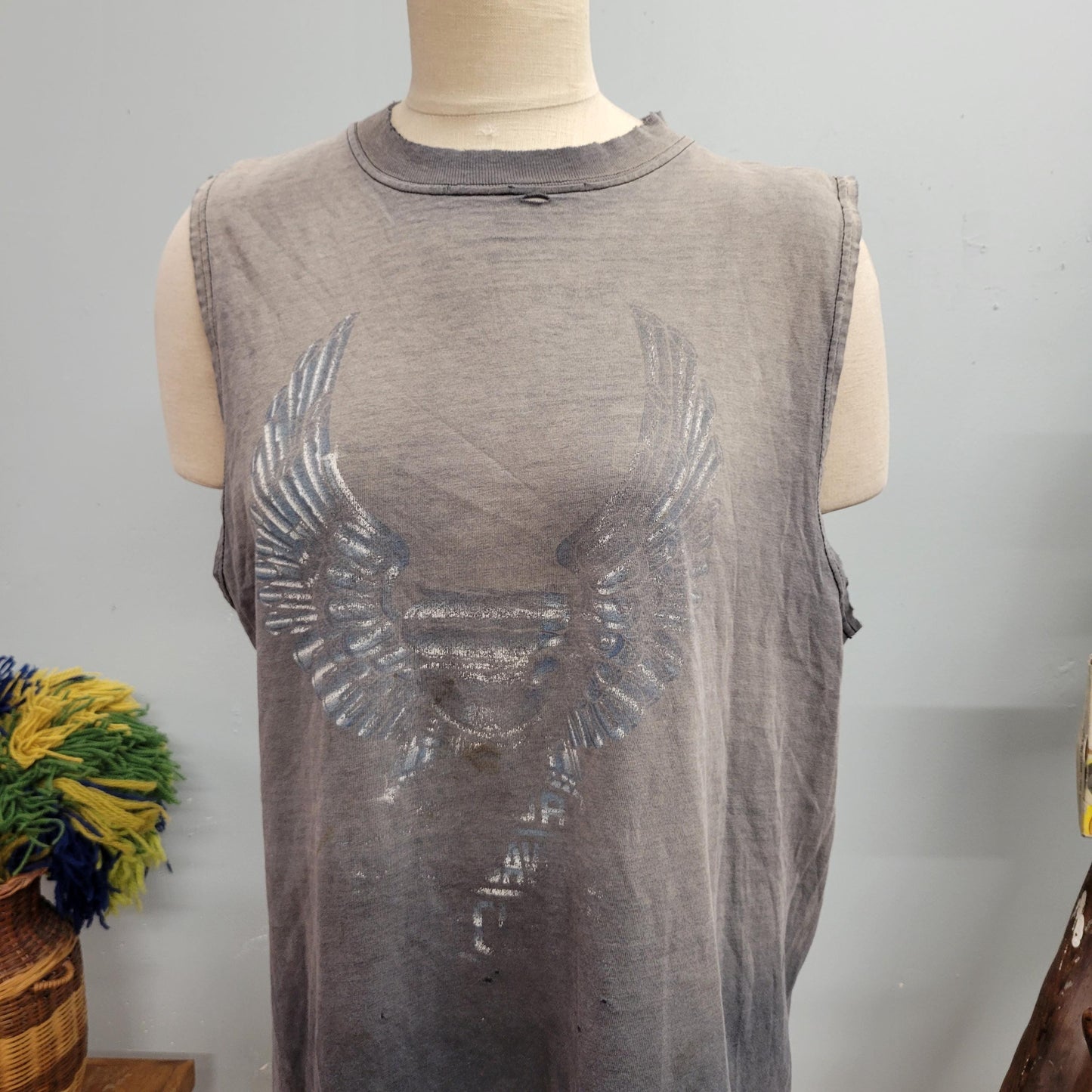 vtg 80s HARLEY DAVIDSON MUSCLE tee // vintage distressed tshirt tank top xl worn in faded wings motorcycle biker babe sexy t shirt dress