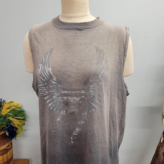 vtg 80s HARLEY DAVIDSON MUSCLE tee // vintage distressed tshirt tank top xl worn in faded wings motorcycle biker babe sexy t shirt dress