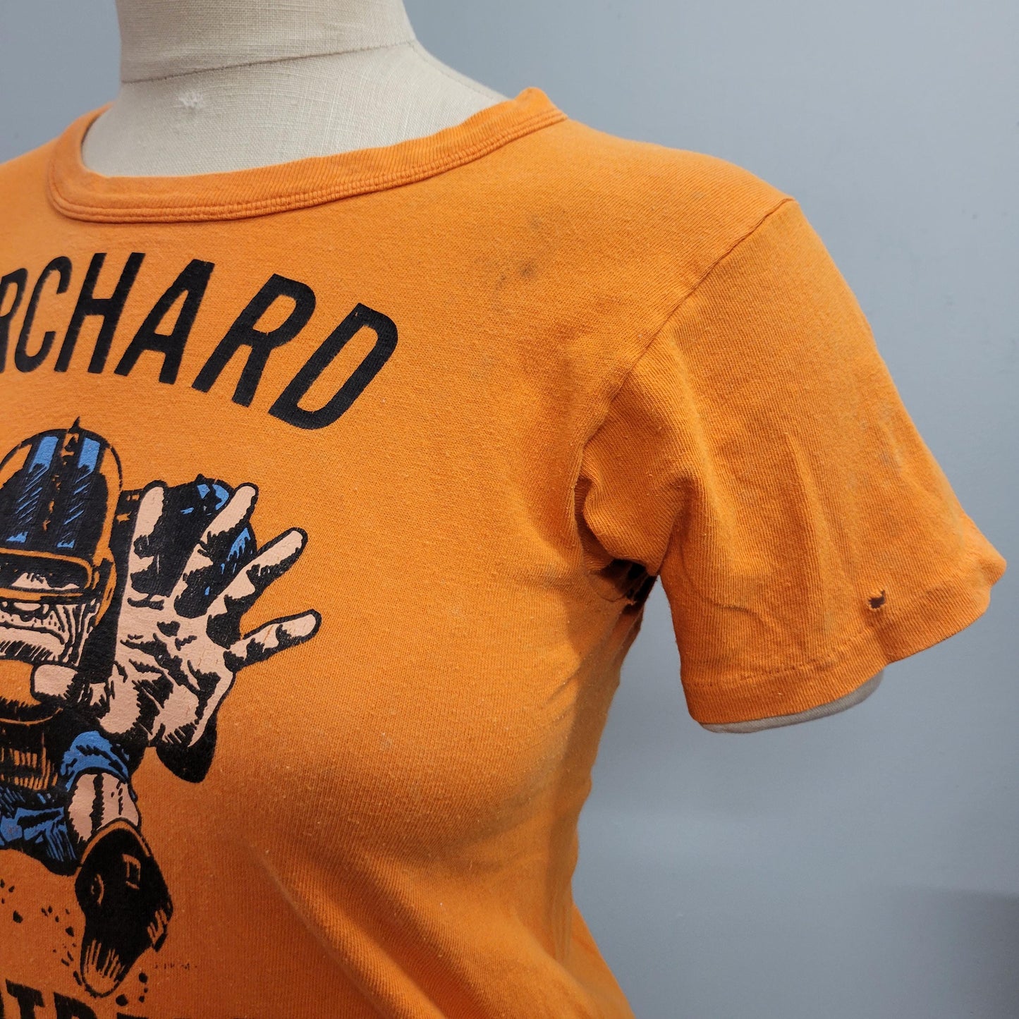 vtg 70s ORCHARD FOOTBALL TSHIRT // vintage russell small playoff cute femme style french cut iron on sports graphic baby tee soft thin top