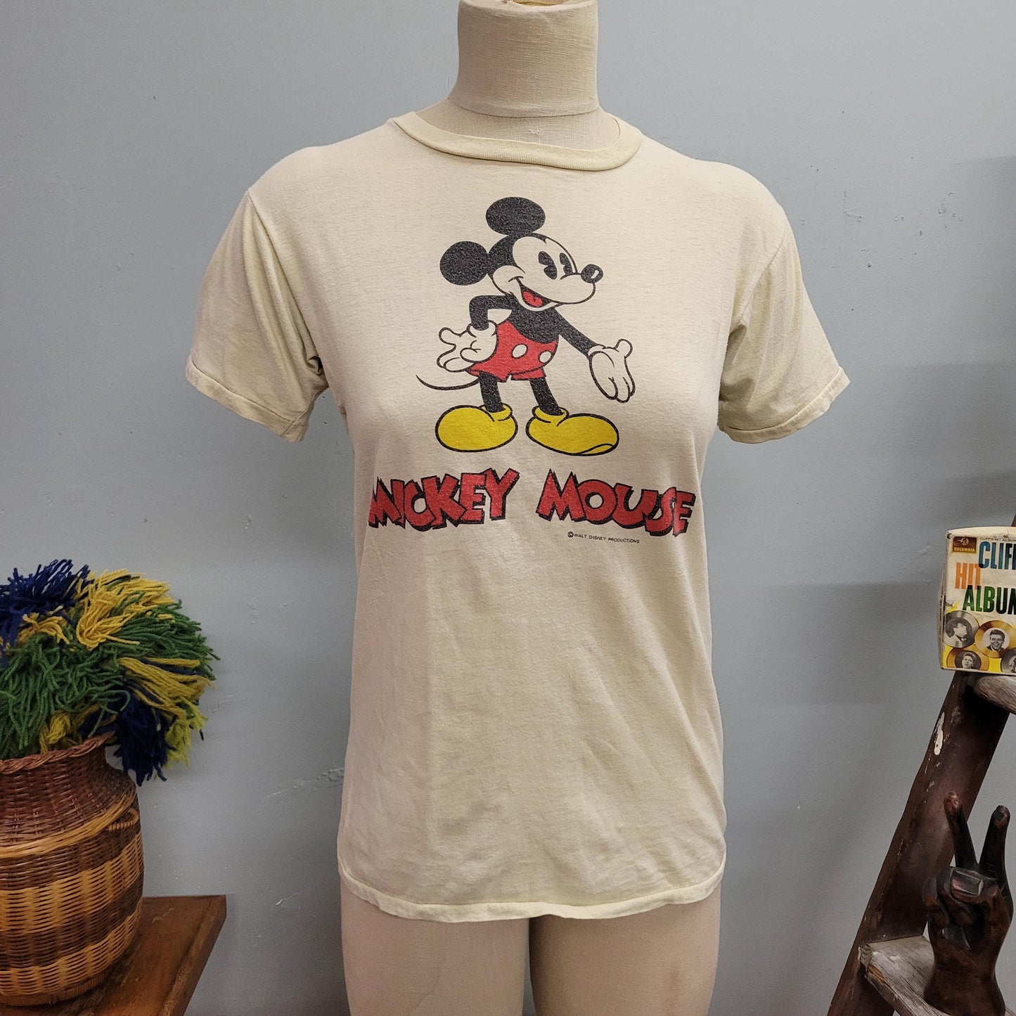 vtg 70s MICKEY MOUSE TSHIRT // vintage walt disney productions medium single stitch double sided retro distressed paper thin souvenir tee
