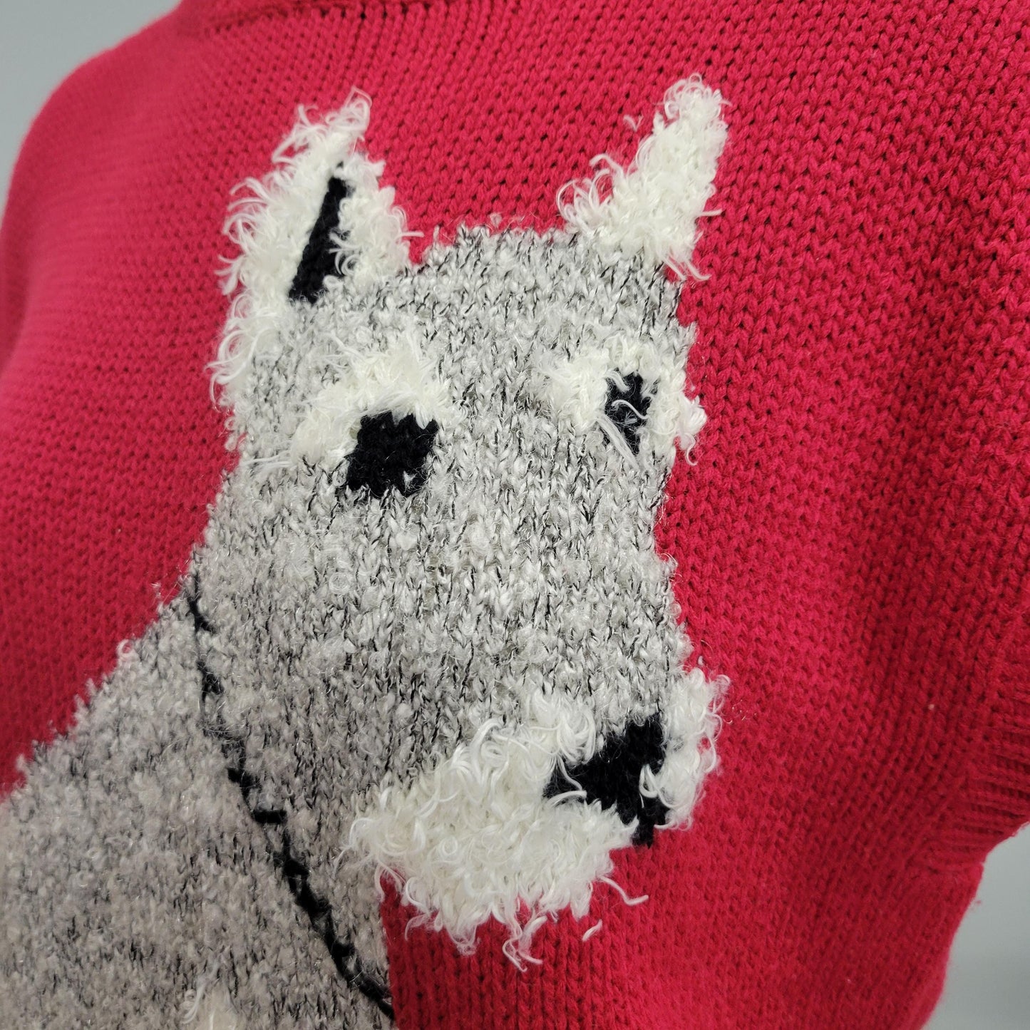 vtg 80s KNIT DOG SWEATER // vintage hasting & smith large schnauzer shirt sleeveless knit sweater fuzzy puppy portrait dog mom pop art top