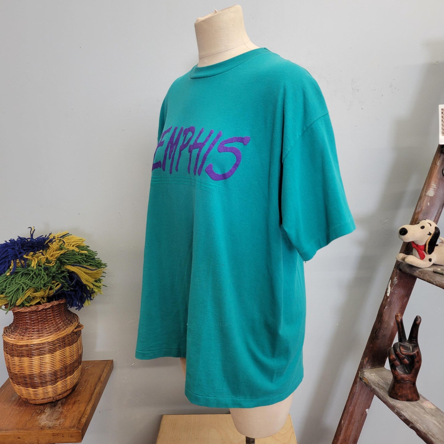 vtg 80s MEMPHIS TSHIRT // vintage shirt hanes heavyweight XL unisex teal purple retro elvis single stitch puff paint 90s rock band baggy tee