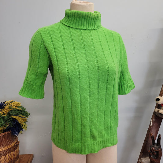 vtg 60s GREEN RIBBED SWEATER // vintage de mura medium womens bright lime green mod retro surfer syle cowl neck warm autumn casual cute top