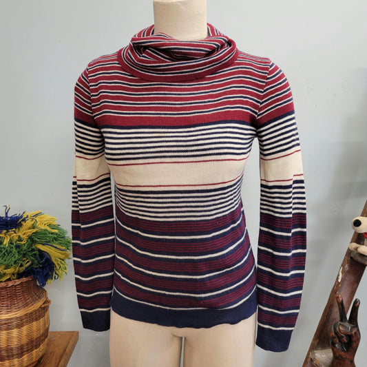 vtg 70s STRIPED COWL NECK Sweater // vintage eccobay medium womens autumn colors cute fit earth tones warm winter  turtleneck casual retro