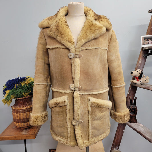 vtg 60s SUEDE SHEARLING COAT // vintage overland jacket mens 42 sheepskin thick ranch coat button jacket western style warm winter overcoat