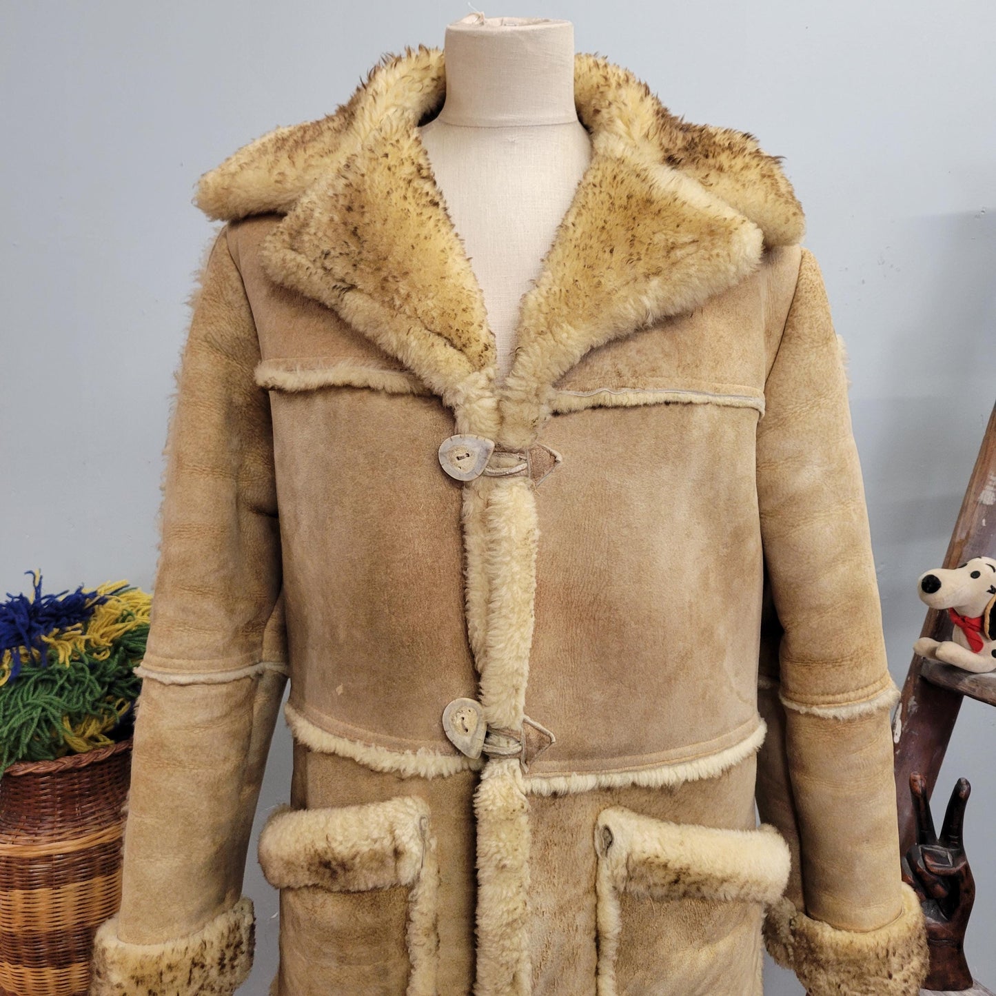 vtg 60s SUEDE SHEARLING COAT // vintage overland jacket mens 42 sheepskin thick ranch coat button jacket western style warm winter overcoat