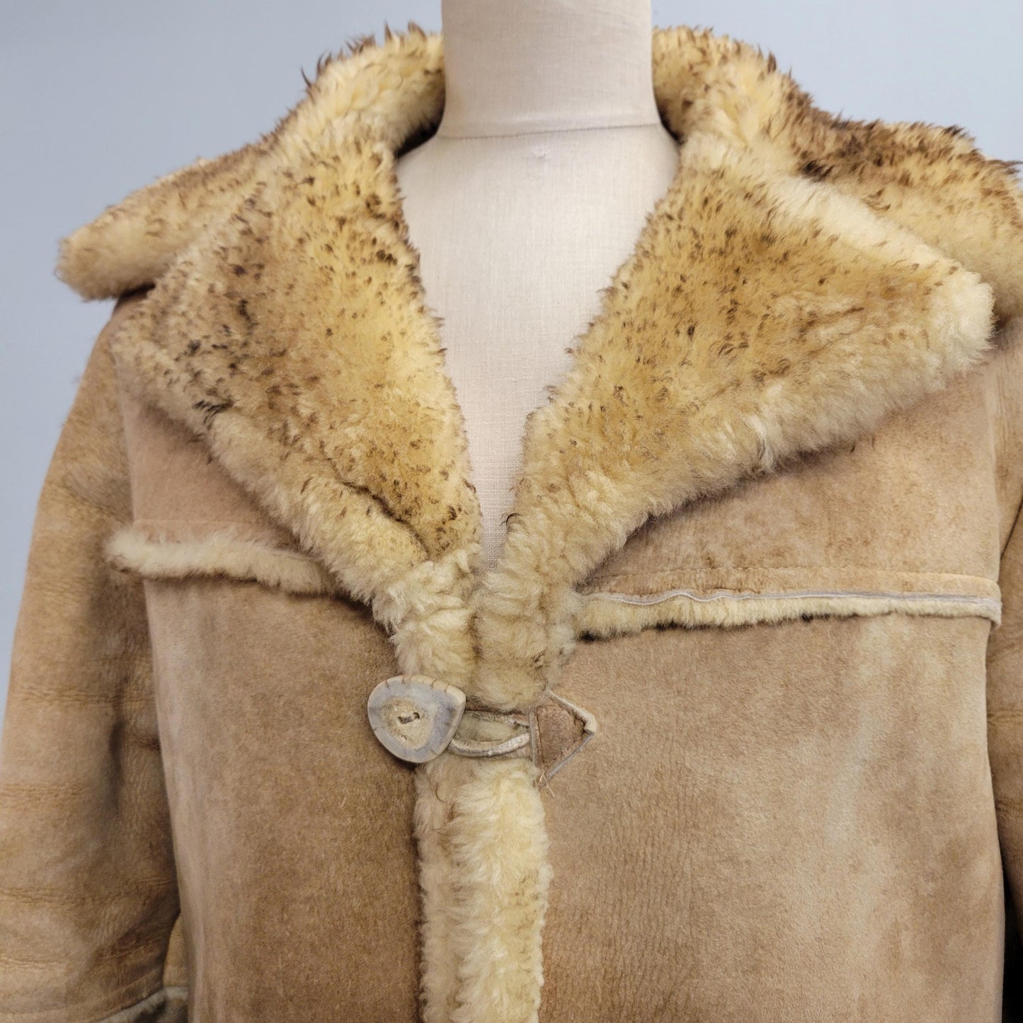 vtg 60s SUEDE SHEARLING COAT // vintage overland jacket mens 42 sheepskin thick ranch coat button jacket western style warm winter overcoat