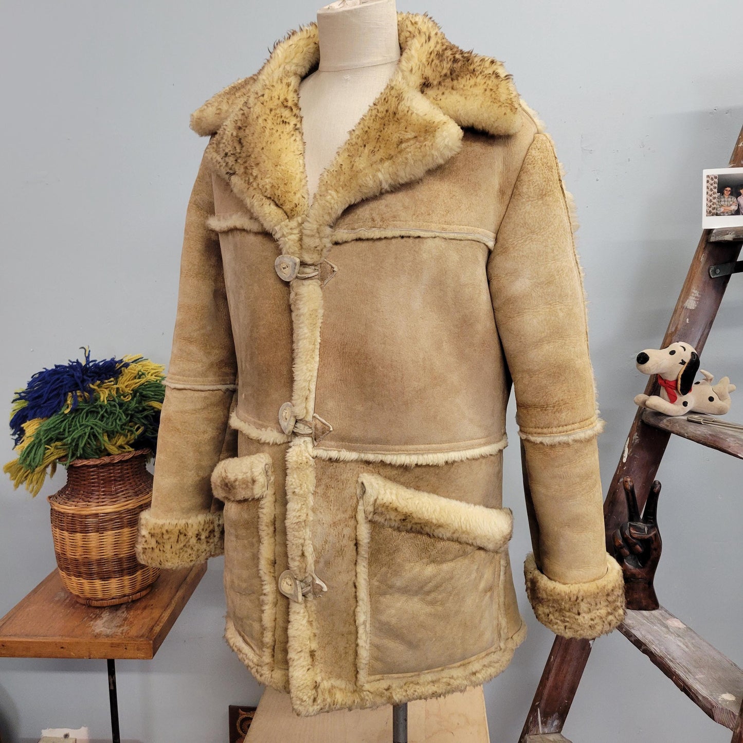 vtg 60s SUEDE SHEARLING COAT // vintage overland jacket mens 42 sheepskin thick ranch coat button jacket western style warm winter overcoat