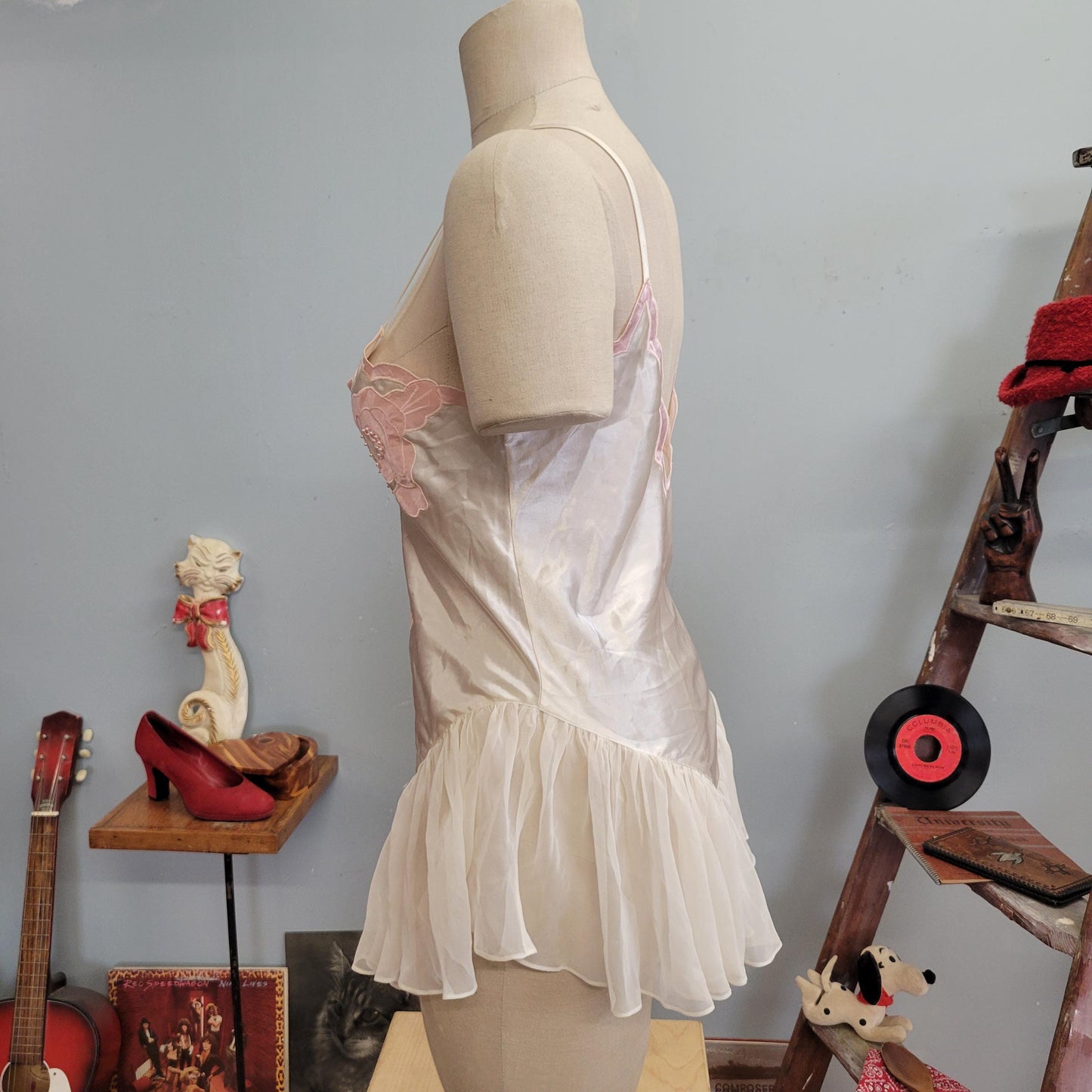 vtg 80s VICTORIAS SECRET LINGERIE // vintage unitard fluttery babydoll nightgown dress large one piece snap crotch leotard pastel fairy sexy