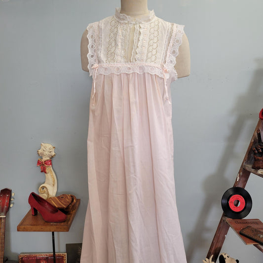 vtg 70s CHRISTIAN DIOR NIGHTGOWN // vintage christian dior lingerie womens large soft pink white lace full length night gown house dress