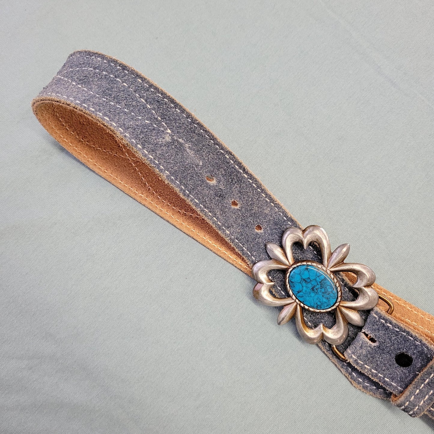 vtg 70s SUEDE TURQUOISE BELT // vintage accessory womens retro fashion blue leather flower power hippie boho autumn cute retro western style