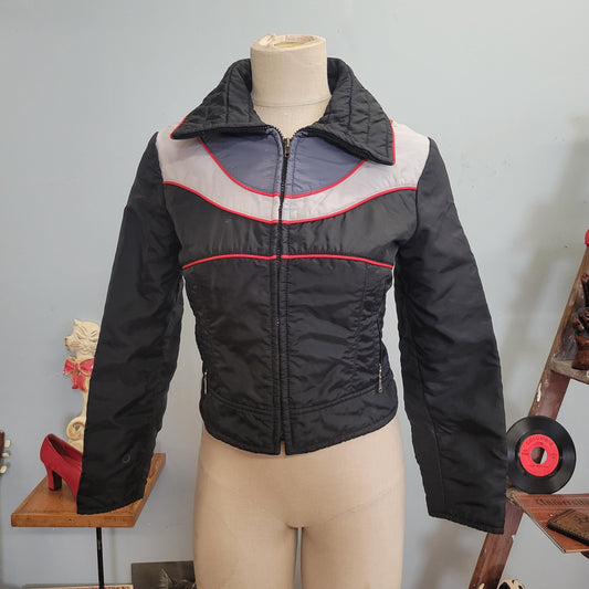 vtg 70s RACER JACKET // vintage snuggler coat small women’s cropped retro color block fitted mini ski autumn winter cute fashion disco mod