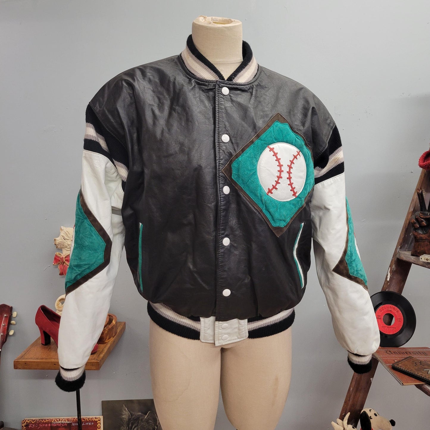 vtg 80s BASEBALL LEATHER JACKET // vintage le piel genuine leather small mens Michael Hoban style americas favorite past time retro bomber