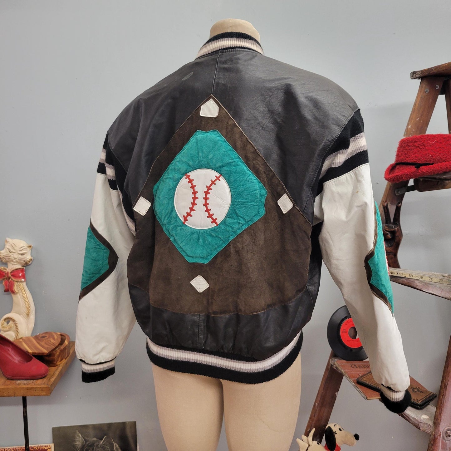 vtg 80s BASEBALL LEATHER JACKET // vintage le piel genuine leather small mens Michael Hoban style americas favorite past time retro bomber