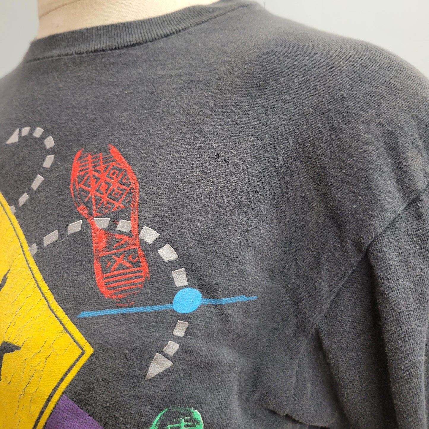 vtg 80s NEW KIDS on the BLOCK band tee // vintage pop music black shirt large single stitch hanes all cotton all over print paper thin retro