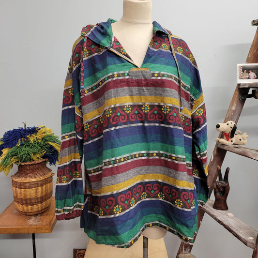 vtg 70s FLOWER POWER HOODIE // vintage honors plus size patterned cotton oversized autumn comfy grunge hippie slouchy baggy casual school