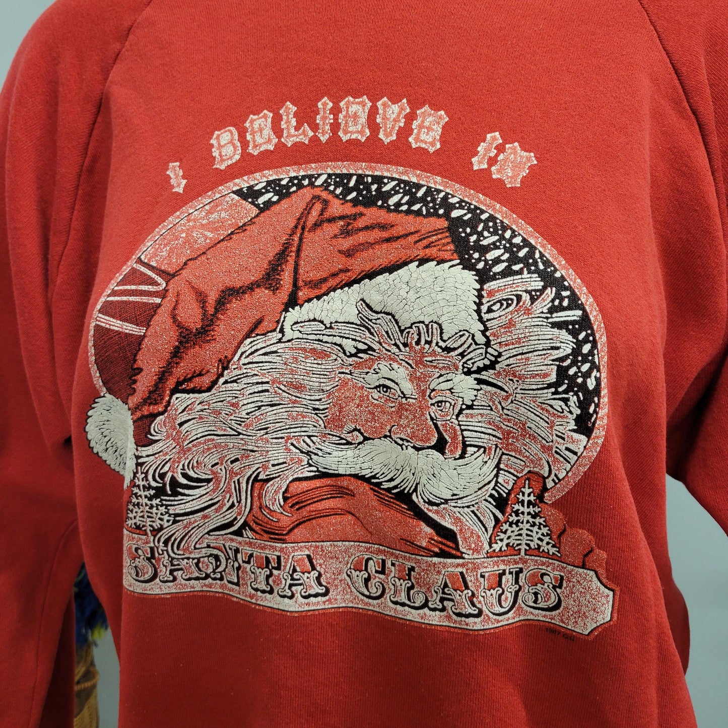 vtg 80s SANTA CLAUS SWEATER // vintage fruit of the loom xlunisex christmas I believe in santa retro big graphic comfy holiday party sweater