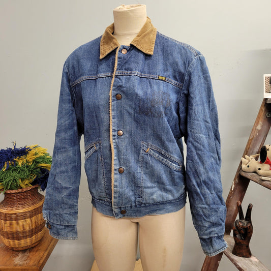 vtg 70s MAVERICK BLUE BELL Jacket // vintage size 40 denim sherpa trucker denim chore jacket retro western ranch coat hippie cowboy winter