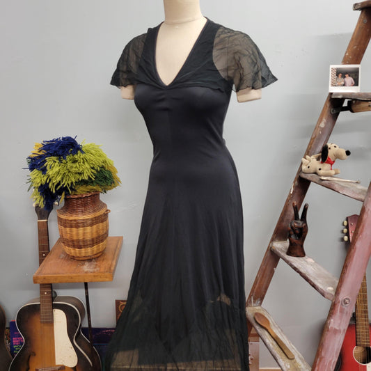 vtg 80s FLUTTER SLEEVE DRESS // vintage ruffinwear clovis ruffin sheer sexy black cape sleeve flowy slip lingerie dressing gown night gown