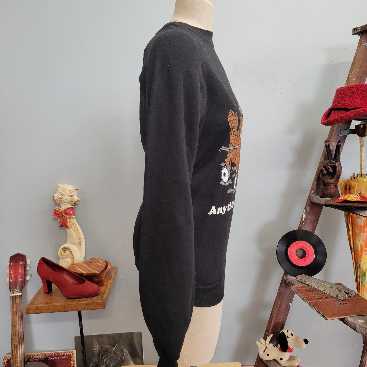 vtg 80s ANYTHING For a BUCK SWEATSHIRT // vintage jerzees medium crewneck black hunter shirt funny deer hunter gift far side cute ironic tee