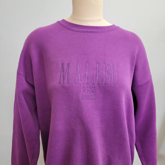 vtg 80s MALIBU CREWNECK SWEATSHIRT // vintage lee heavyweight ladies xl bright purple autumn vibes embroidered california girl 90210 l.a.