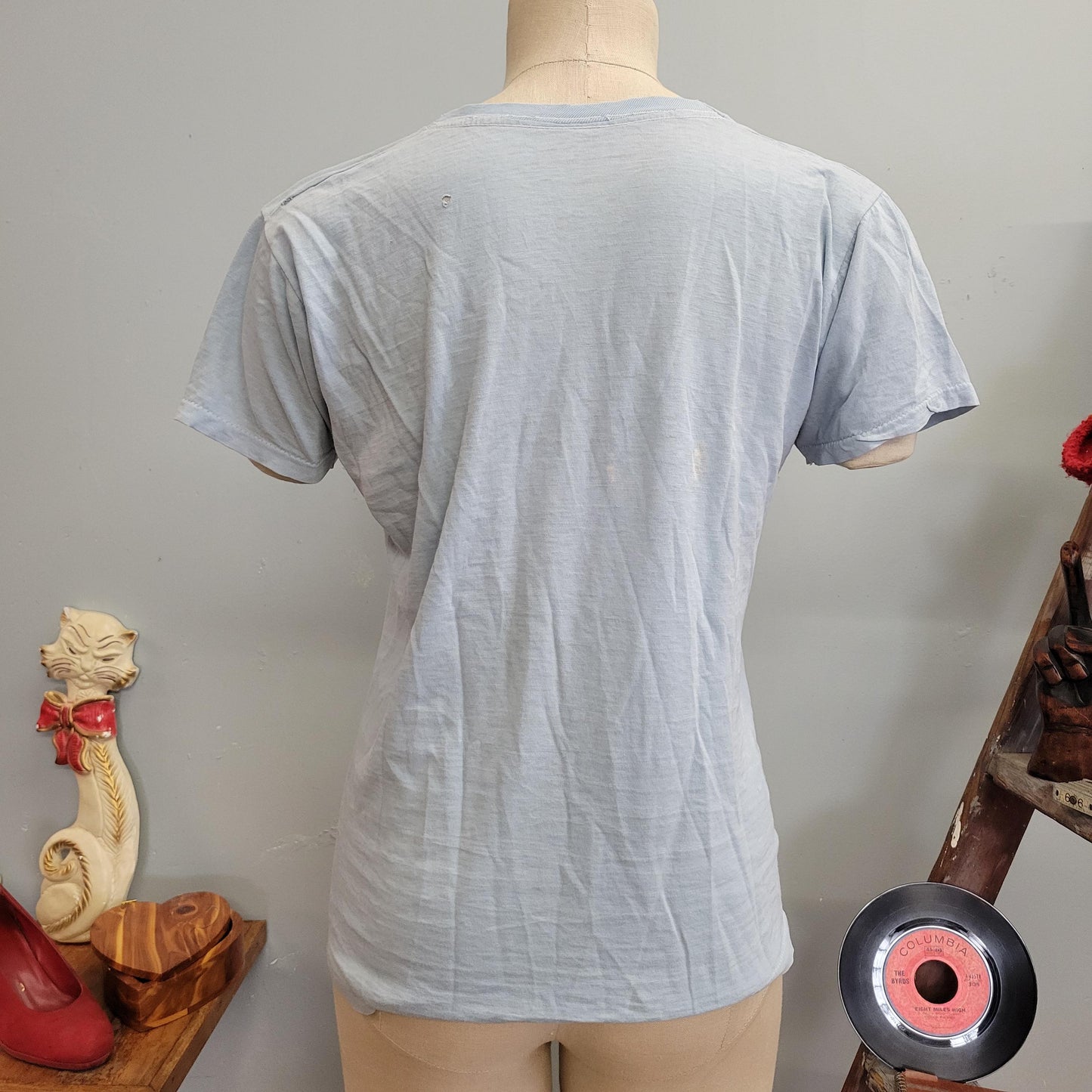 vtg 70s DISTRESSED ELVIS TSHIRT // vintage paper thin blue pocket tee medium holes faded soft worn retro rock n roll memphis graceland