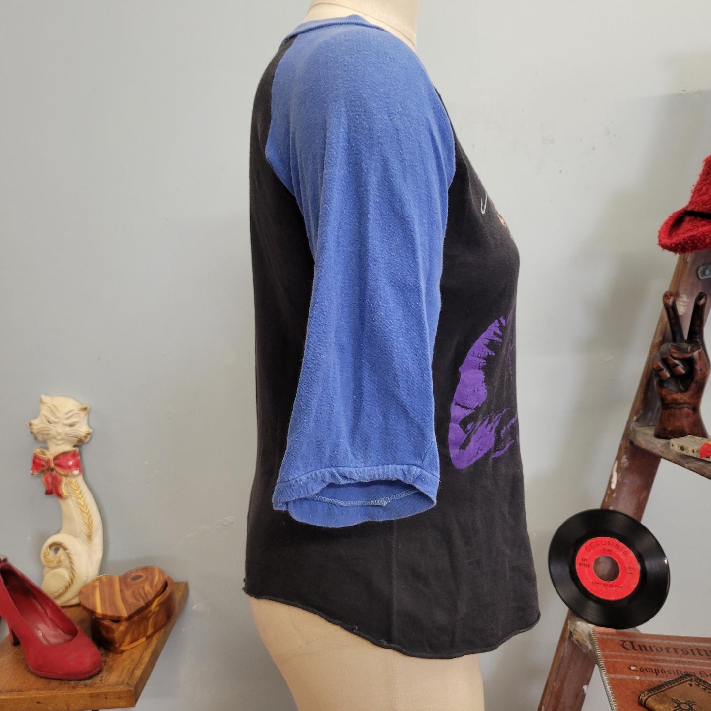 vtg 80s KENNY ROGERS RAGLAN / vintage two tone band tee country western singer purple indigo blue sleeves medium retro rock n roll big print