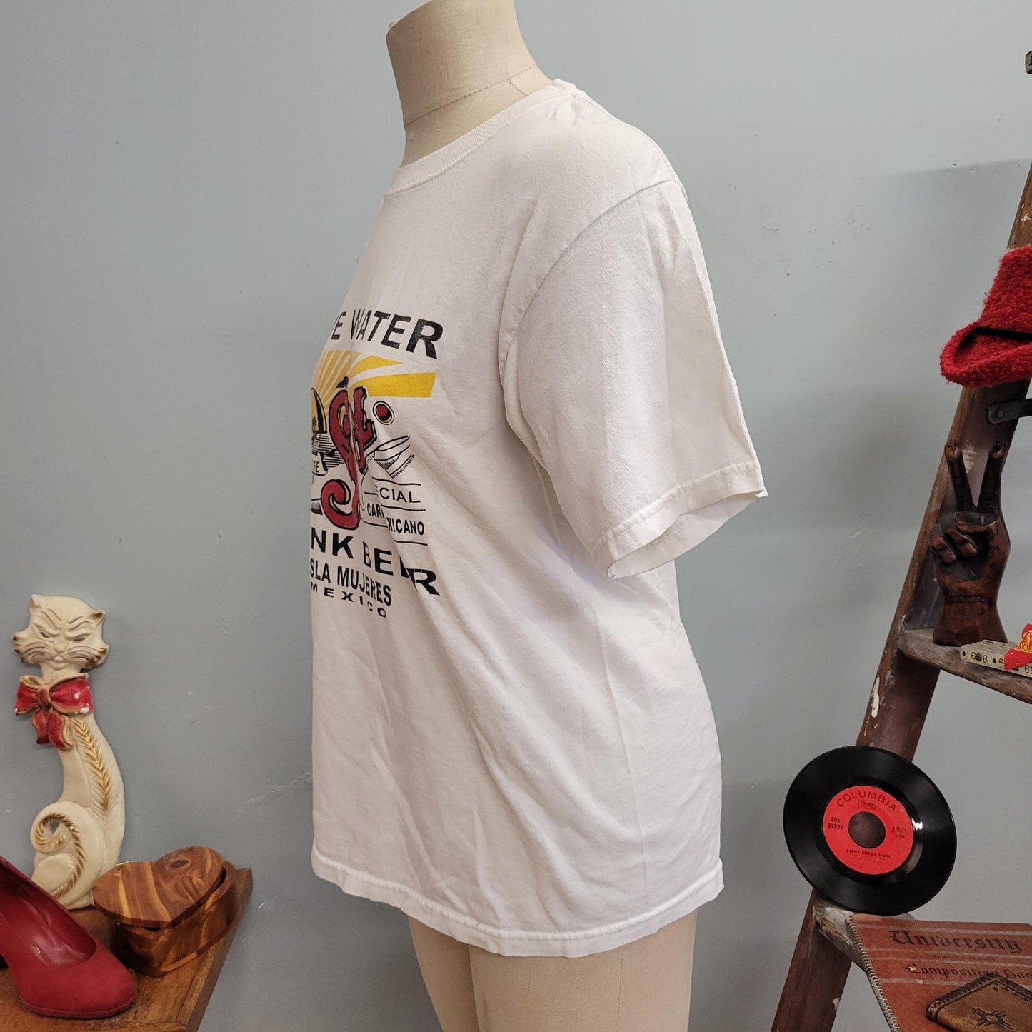 vtg 90s SAVE WATER Drink BEER Shirt  // vintage mexico yazbek medium sol beer cerveza mexican lager beer lover spring break oversized retro