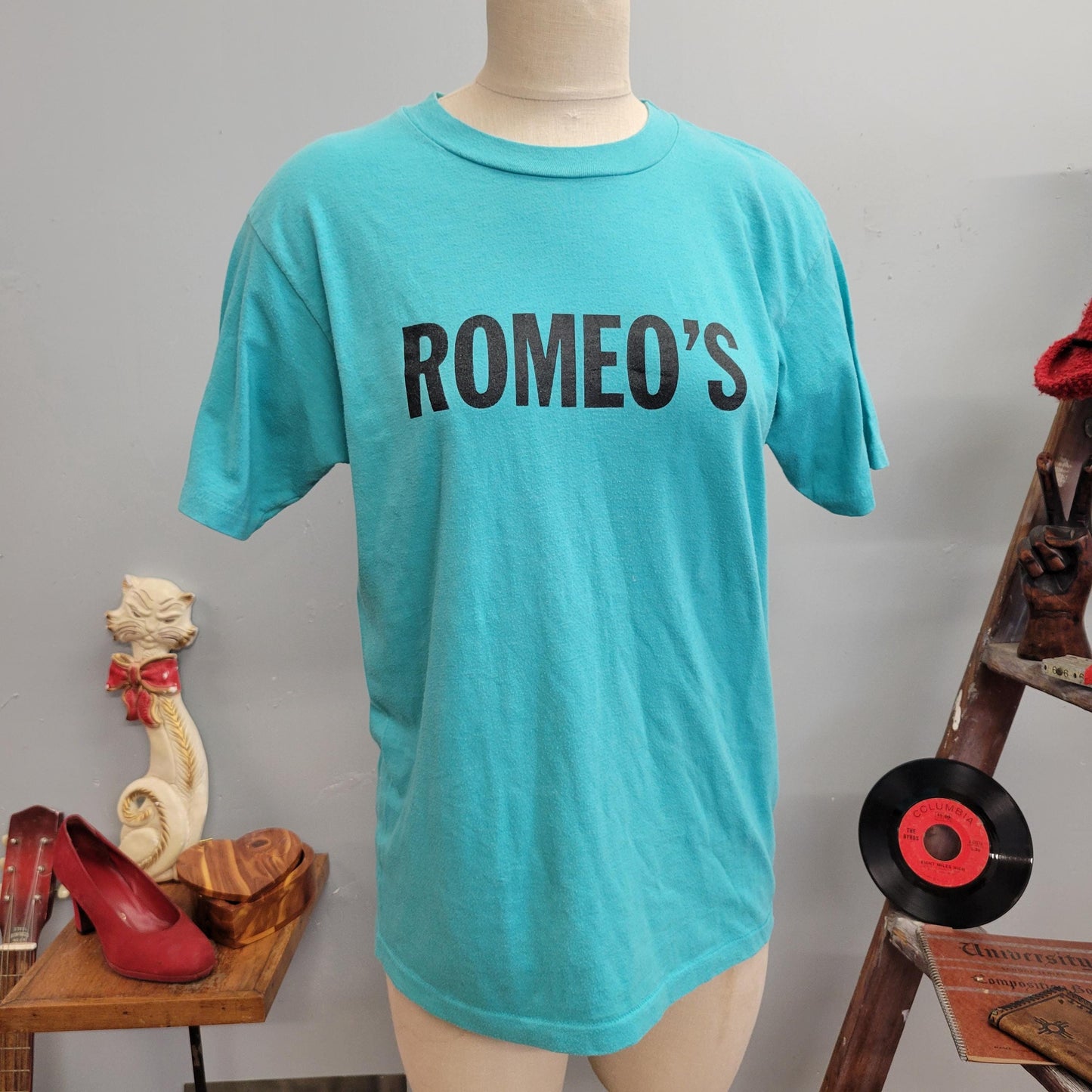 vtg 80s ROMEOS SOFTBALL TSHIRT // vintage hanes large teal girls softball association cute casual retro womens sports club cute funny style