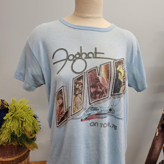 vtg 70s FOGHAT TOUR TSHIRT // vintage paper thin band tee 1978 slow ride dazed and confused movie faded soft rock band tee distressed tour