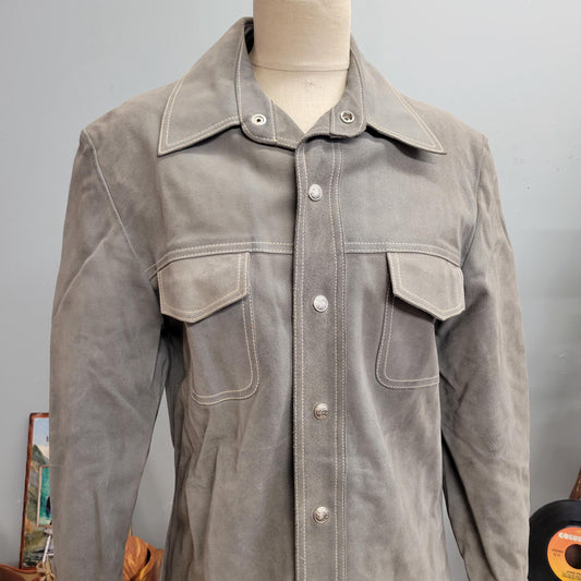 vtg 60s GRAY SUEDE JACKET // vintage hannys californian sportswear mens medium lined leather button up autumn nuback western style jacket
