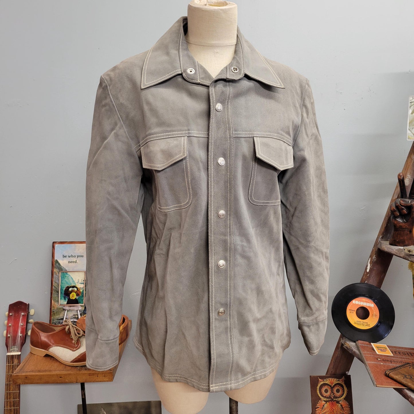 vtg 60s GRAY SUEDE JACKET // vintage hannys californian sportswear mens medium lined leather button up autumn nuback western style jacket