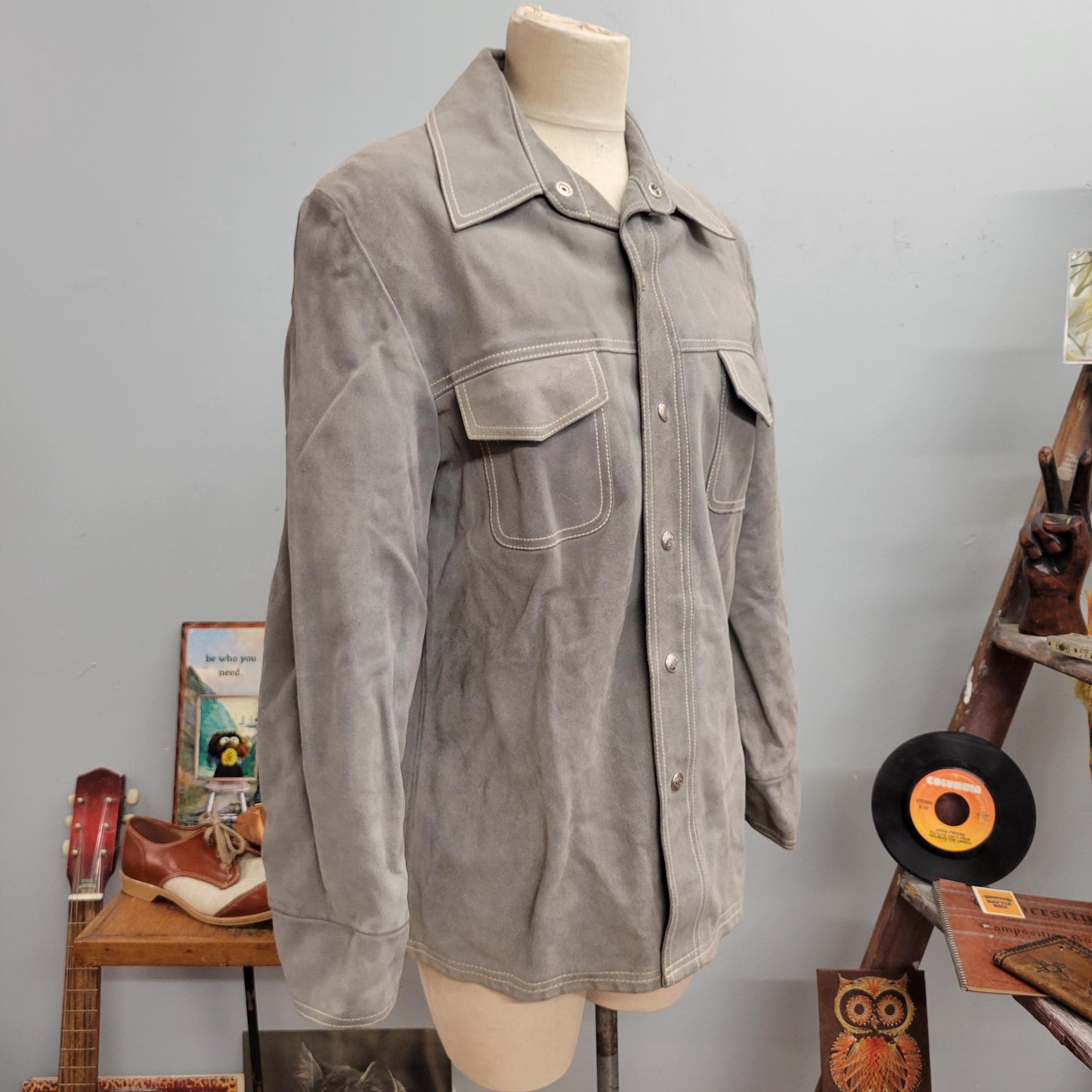 vtg 60s GRAY SUEDE JACKET // vintage hannys californian sportswear mens medium lined leather button up autumn nuback western style jacket