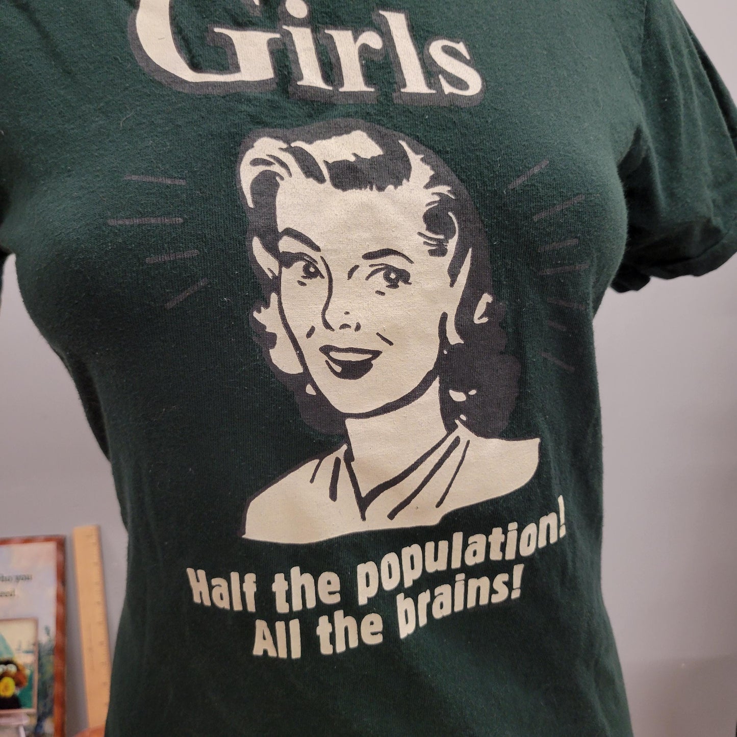 vtg 80s GIRLS TSHIRT // vintage changes youth x large feminism tee half the population, all the brains cute fitted french cut graphic tee