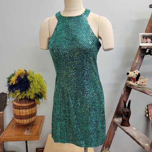vtg 90s SEQUINED MINI DRESS // vintage all that jazz size 7/8 womens sparkly beaded clubbing new years holiday cocktail party sexy racerback